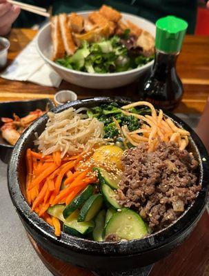 Korean Style Hot Stone Pot Bibimbap, Chicken Katsu Bowl