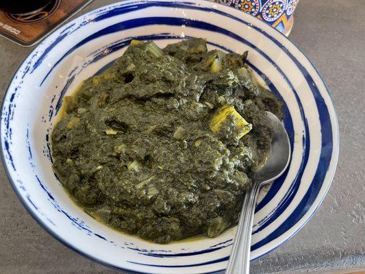 My beloved saag (spinach) paneer (cheese cubes)