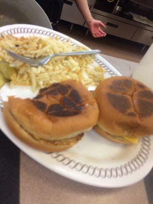 Burnt buns and nasty soggy hash browns.