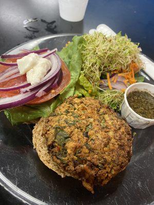 House veggie burger with salad $10.99