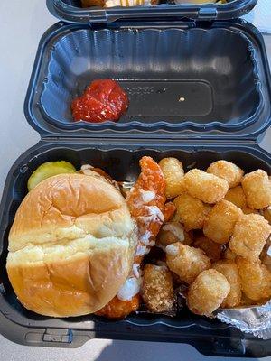 Buffalo Ranch sandwich with tots side.