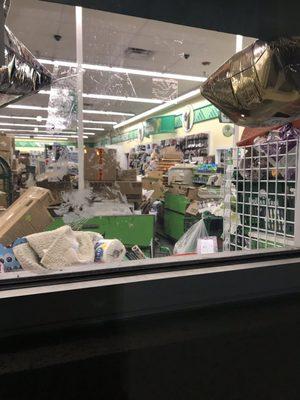 Boxes piled up near registers.