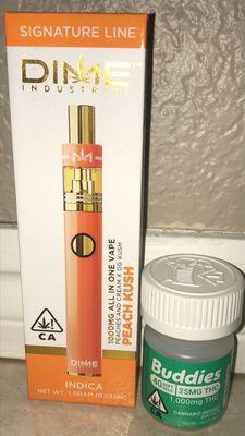 Dime is a great rechargeable disposal kart pen and u can never go wrong with thc softgels from buddies or abx