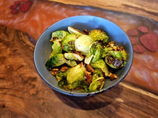 Our Brussels Sprouts with candied pecans and a maple mustard dressing