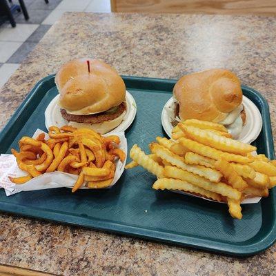 Veggie burgers and fries