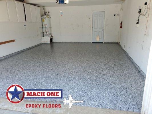 Beautiful epoxy garage floor installed by MACH ONE Epoxy Floors of Fresno.