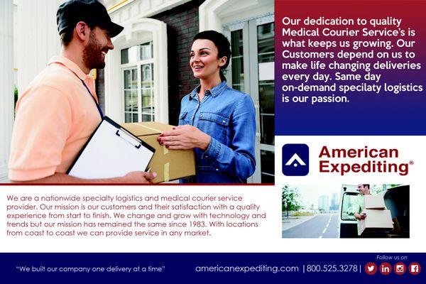 #AmericanExpediting #CourierService #Warehousing #Fulfillment #SpecialtyLogistics #medicalCourier #onDemand #SameDay