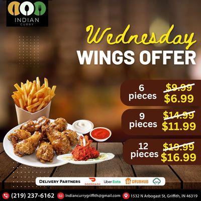 Spice up your Wednesday with our delicious Wings Offer! Order online now and enjoy flavorful wings at #IndianCurry. Don't miss out!