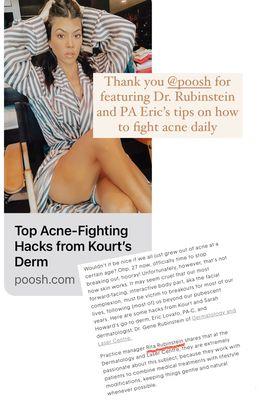 Kourtney Kardashians's www.poosh.com features Dr. Rubinstein and a Eric Lovato's acne tips.