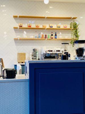 Front counter area, tea selection.