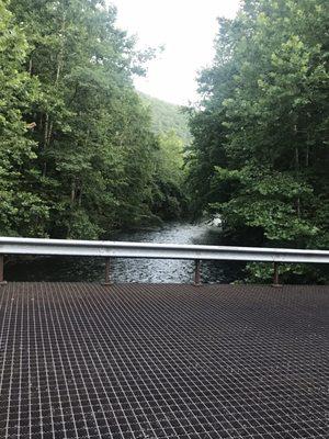 View from bridge into park.