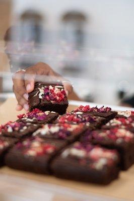 Salted Rose + Raspberry Brownies (vegan & gf)