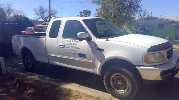 Pick up truck  $149 for 50% full and up to 1 hour on site $225 whole pick up truck bed and 100% of the 5 ft x 8 ft x 4 ft