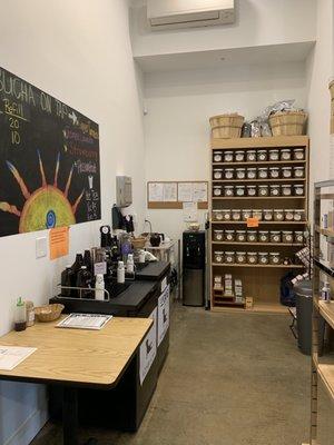 Teas, herbal blends, and 4 flavors of kombucha on tap!