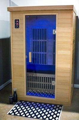 Infrared Sauna:  Burn 500 calories, level cortisol, sweat out toxins, eliminate bloating, lose water weight, clean your pores