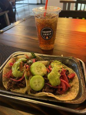 Carne asada tacos with flour tortillas