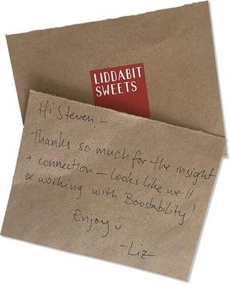 How often do people take the time to write letters these days! This one is from liddabitsweets.com. Liz is ranking on page one!