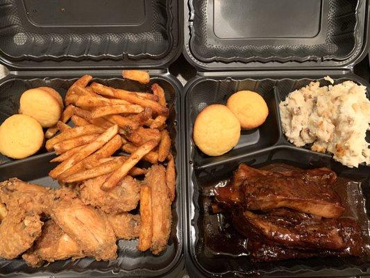 Country fried wings combo, Bbq spare ribs combo