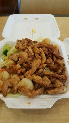 Chicken and Shrimp combo with Fried Rice and Vegetables