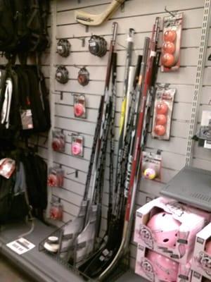 Neither Sport Chalet nor Dick's have hockey equipment. Big 5 doesn't have a huge selection, but it's a start.