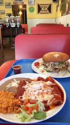 Cheese Enchiladas and Chicken Torta in back, loved the food!!! Delicious!