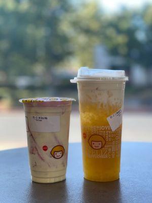 Strawberry puff milkshake & mango juice w/salted cheese