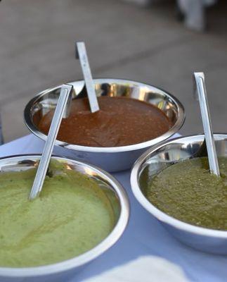 Freshly made red , green salsa , guacamole included in all packages.