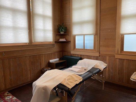 Beautiful relaxing treatment rooms with piped in music  listening to Canon in D