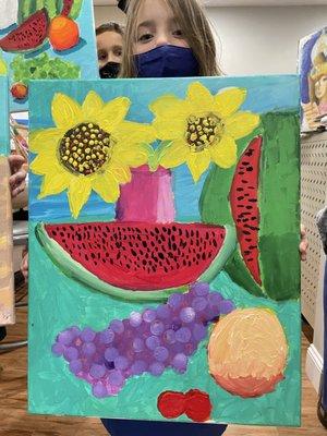 Painting with acrylic on canvas for young students, afterschool