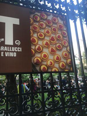 Sign for cafe at the Cooper Hewitt Museum, looking into garden