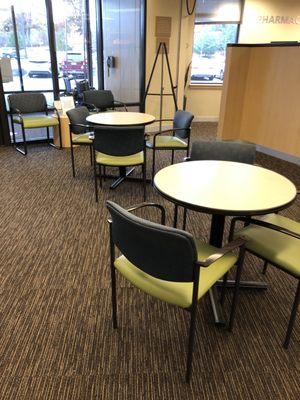 Tables and chairs in lobby