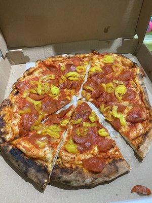 Pepperoni Pizza with banana peppers, no cheese