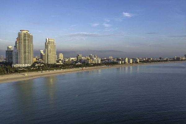 Aerial Drone Photography. Miami Beach Sunrise