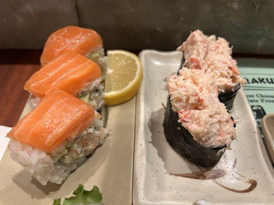 California roll with salmon & crab nigiri