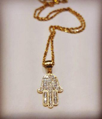 14K rope chain w/ hamsa hand pendant