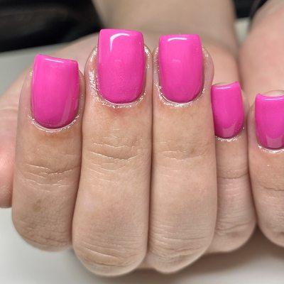 Barbie vibes! These are her natural nails! Gel + luminary base to help them grow long and strong!