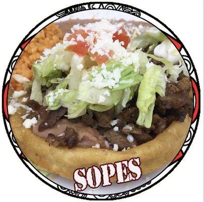 Sopes.  Fajita , pastor , carnitas , barbacoa y pollo