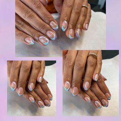 French swirls with O.P.I Gel polish. Light blue and lavender French.