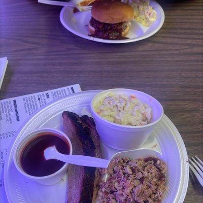 Sliced beef and chopped pork and slaw