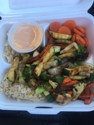 Veggie hibachi with sweet carrots and shrimp sauce