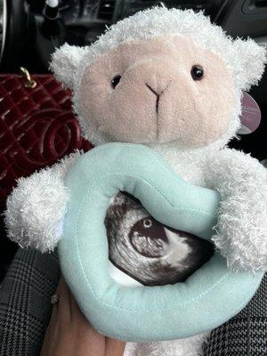 Stuff animal with photo and heartbeat.