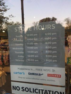 Actual store hours