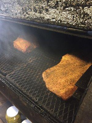 Pork shoulder and brisket going on the grill!