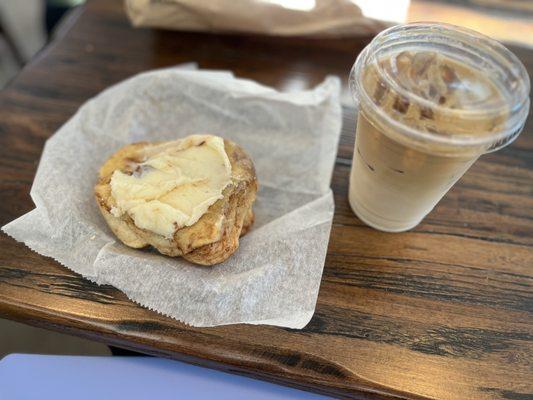 Sweet roll and iced latte