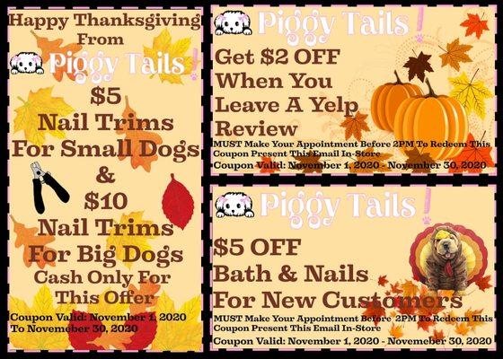 Take advantage of these great deals all through November. Happy Thanksgiving!