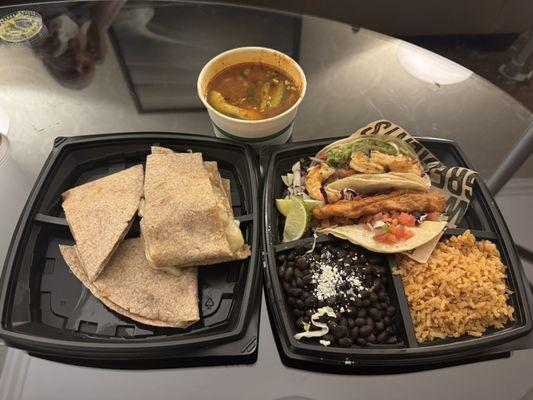 Chicken Quesadilla/chixken Chicken Tortilla Soup/shrimp and fish tacos