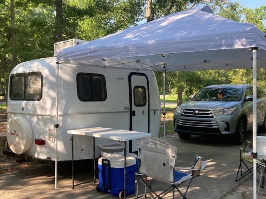 Our campsite was level and clean and came equipped with electrical, sewer & water.