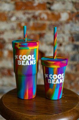 Squishy silicone cups in 16 and 32 oz.  
$1 refills ($2 on 32 oz) are available for ALL of our logo cups for select drinks.