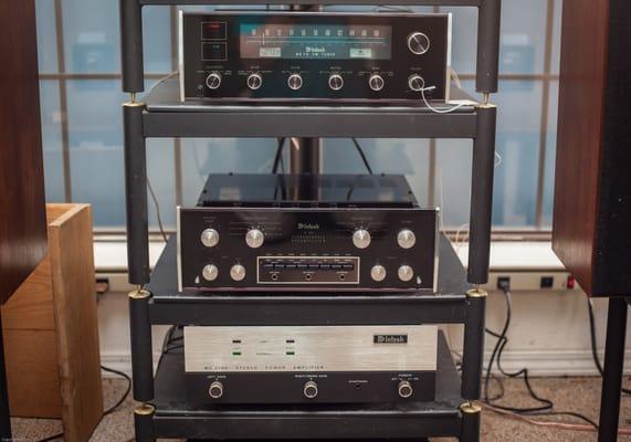 A complete McIntosh system consisting of a C28, a MR78, and a MC2120.