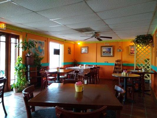 Dining area on a cloudy day.